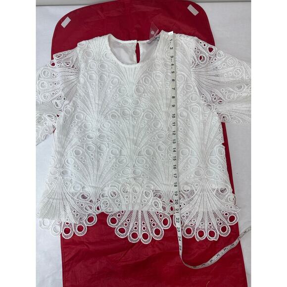 Fairy Scalloped Lace Shirt Bell Sleeves Vintage-Inspired Cottagecore Large White - Picture 4 of 7